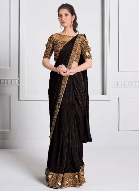 Brown Colour MOHMANTHAN 21500 Fancy Designer Party Wear Stylish Fancy Lycra Heavy Sequins Embroidery Work Saree Collection 21516